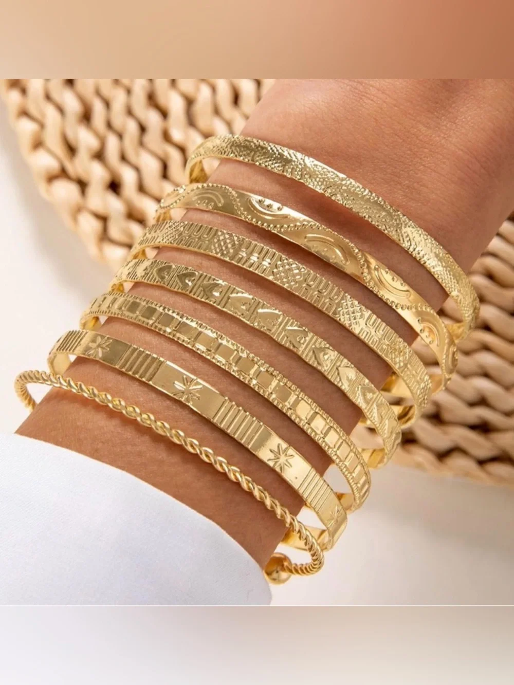 NWT~12pc 14K Gold Stackable Statement Bangle Cuff Bracelet Set